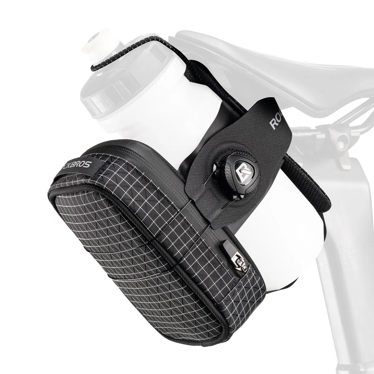 ROCKBROS Bolsa Sillín para Bicicleta Carretera Montaña, Bolsa Trasera 0.8L Resistente al Agua con Portabidones, Alforjas para Sillín Ligero para Bici