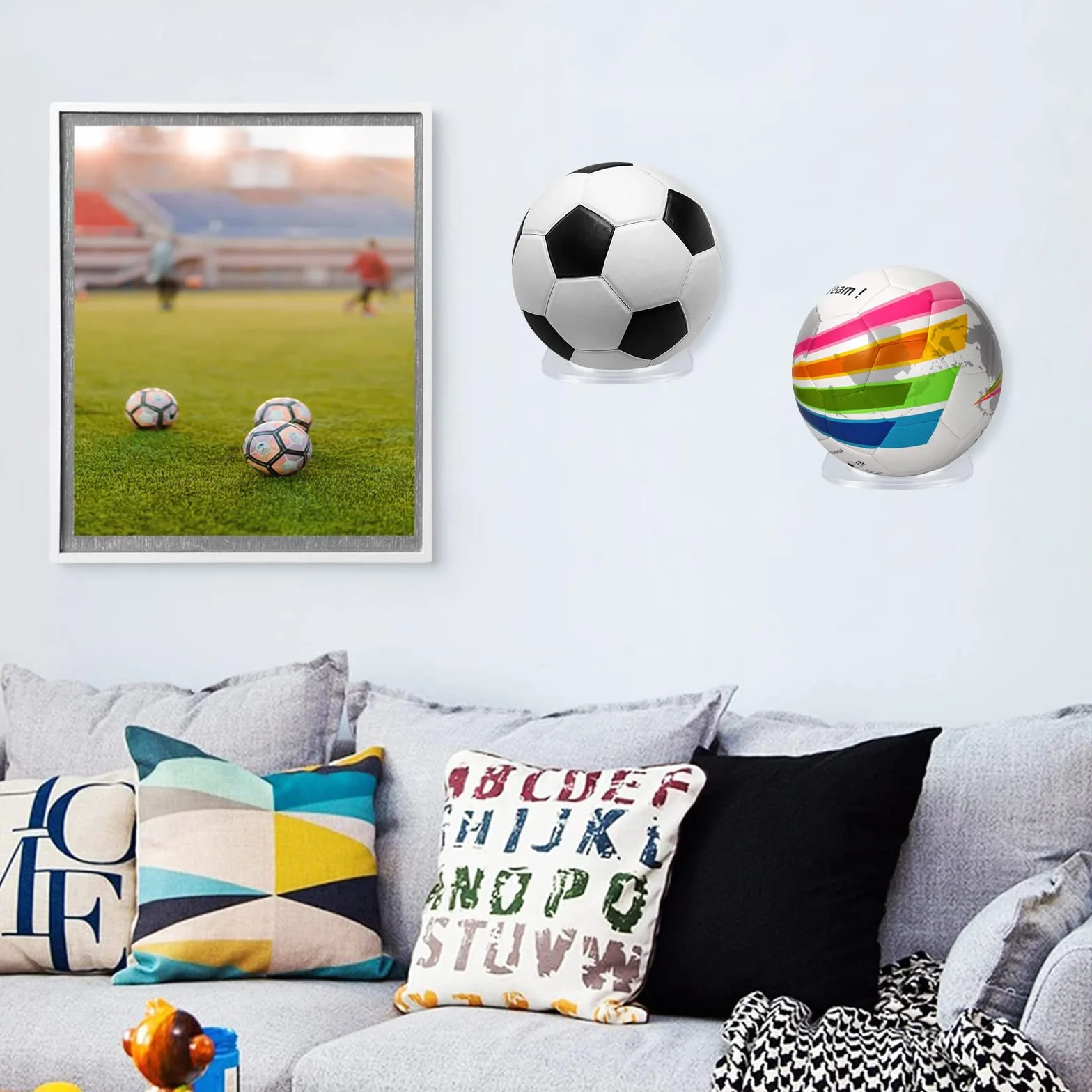 BiJun Soporte de Pared para Balones, Exhibición Soporte Balones Pared, Soporte de Bola Montado Estante de Almacenamiento, Soporte de Balones con Tornillos de Baloncesto Fútbol Voleibol