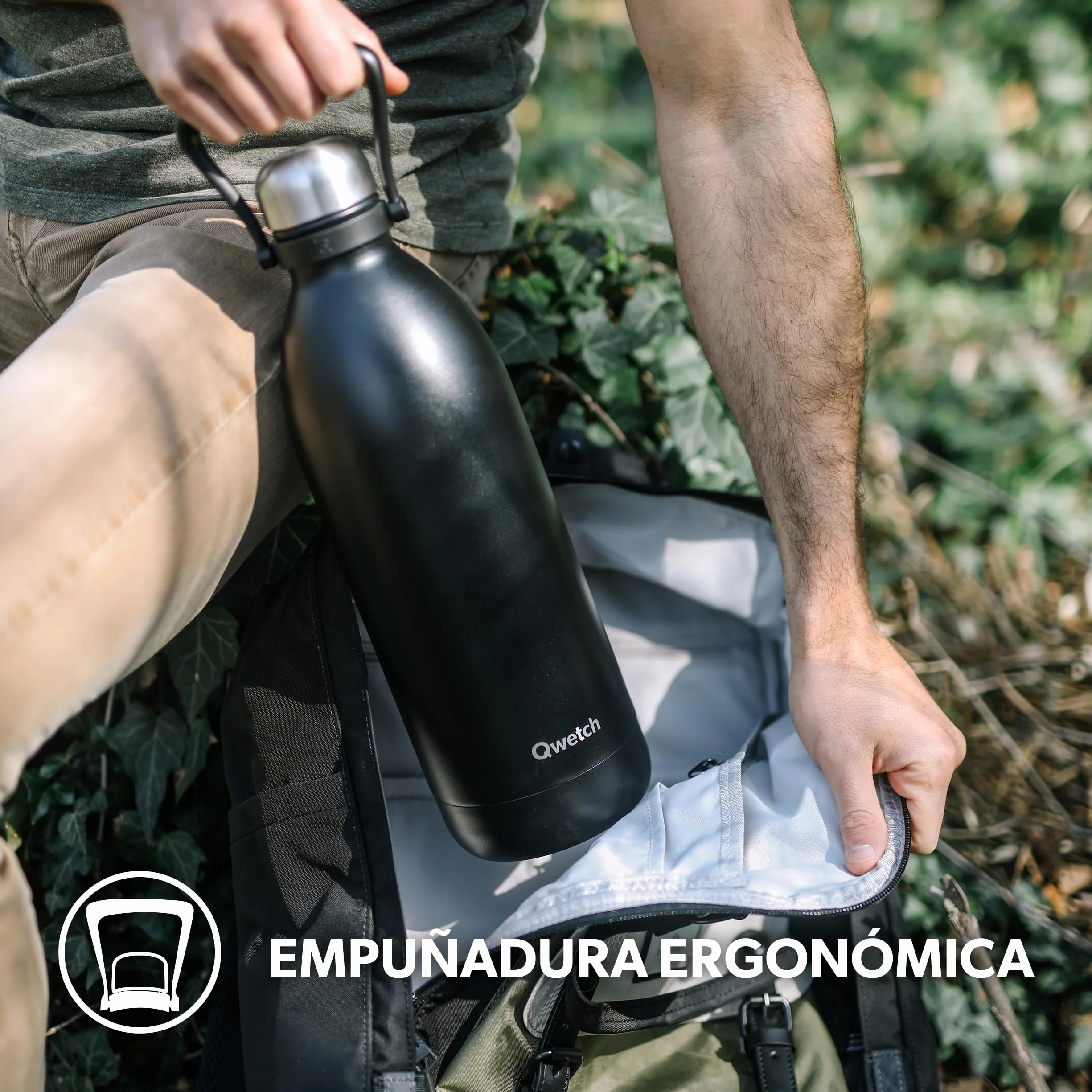 Qwetch - Botella Térmica Grande Inox 1,5L Azul Pato Titan - 48h Frío y 16h Caliente - Hermética & Sin BPA - Cantimplora de Acero Inoxidable con Asa - Termo para Camping, Picnic, Familia