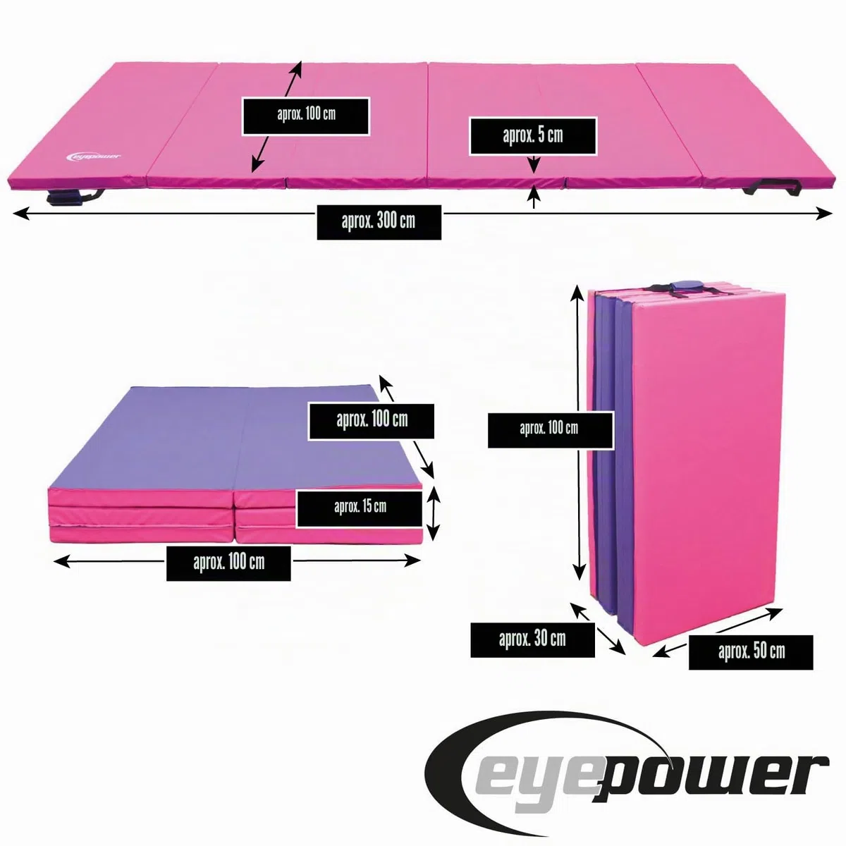 eyepower 5cm Grosor: 300x100 Colchoneta Gimnasia Plegable - Colchoneta Sport Esterilla Fitness Colchonetas para Gym Tatami Gimnasio Colchoneta de Gimnasia Tapete de Yoga Pilates Colchoneta Pole Dance