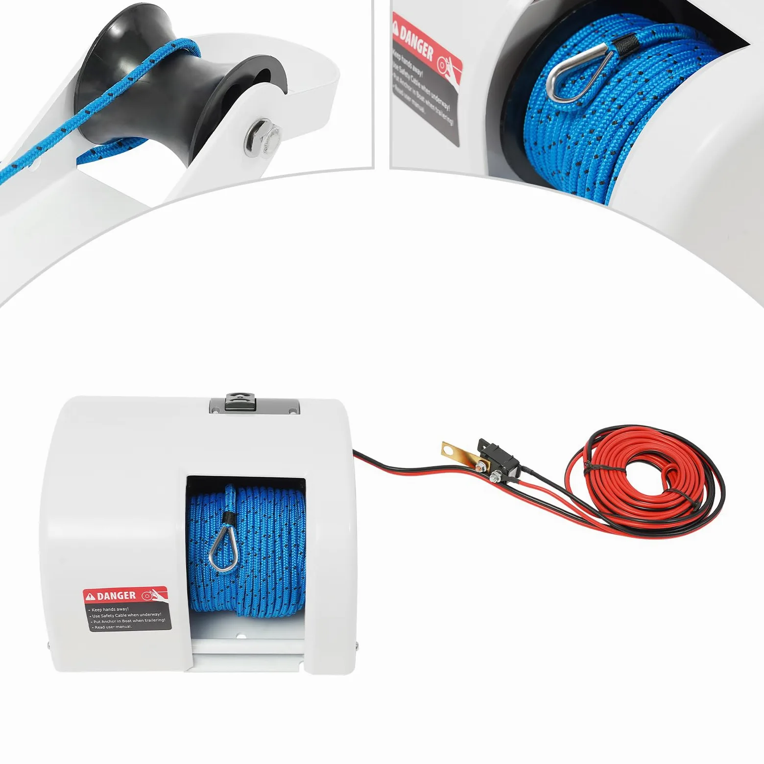 Molinete de anclaje para barcos, 12 V, molinete de ancla eléctrico, con mando a distancia, resistente caja de acero para anclajes de hasta 25 libras, adecuado para agua dulce y salada