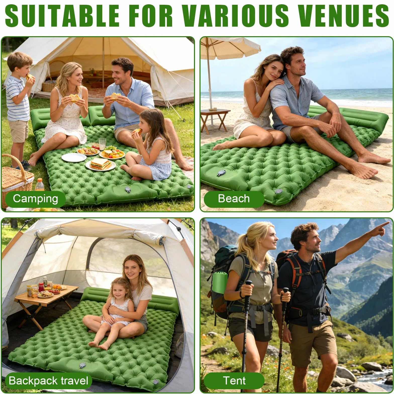Colchoneta Inflable Doble Impermeable con Bomba de Pie y Almohada para Camping