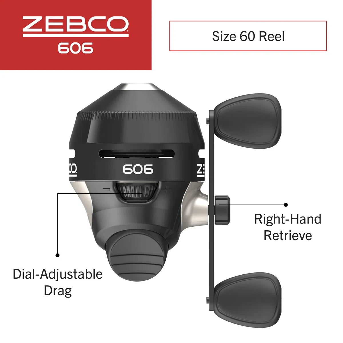 Zebco 606 Spincast - Carrete de Pesca, tamaño 60, recuperación a la Derecha, preenrollado con línea de Pesca Zebco de 20 Libras y diseño sin enredos, Ajuste rápido antirretroceso y Arrastre Ajustable