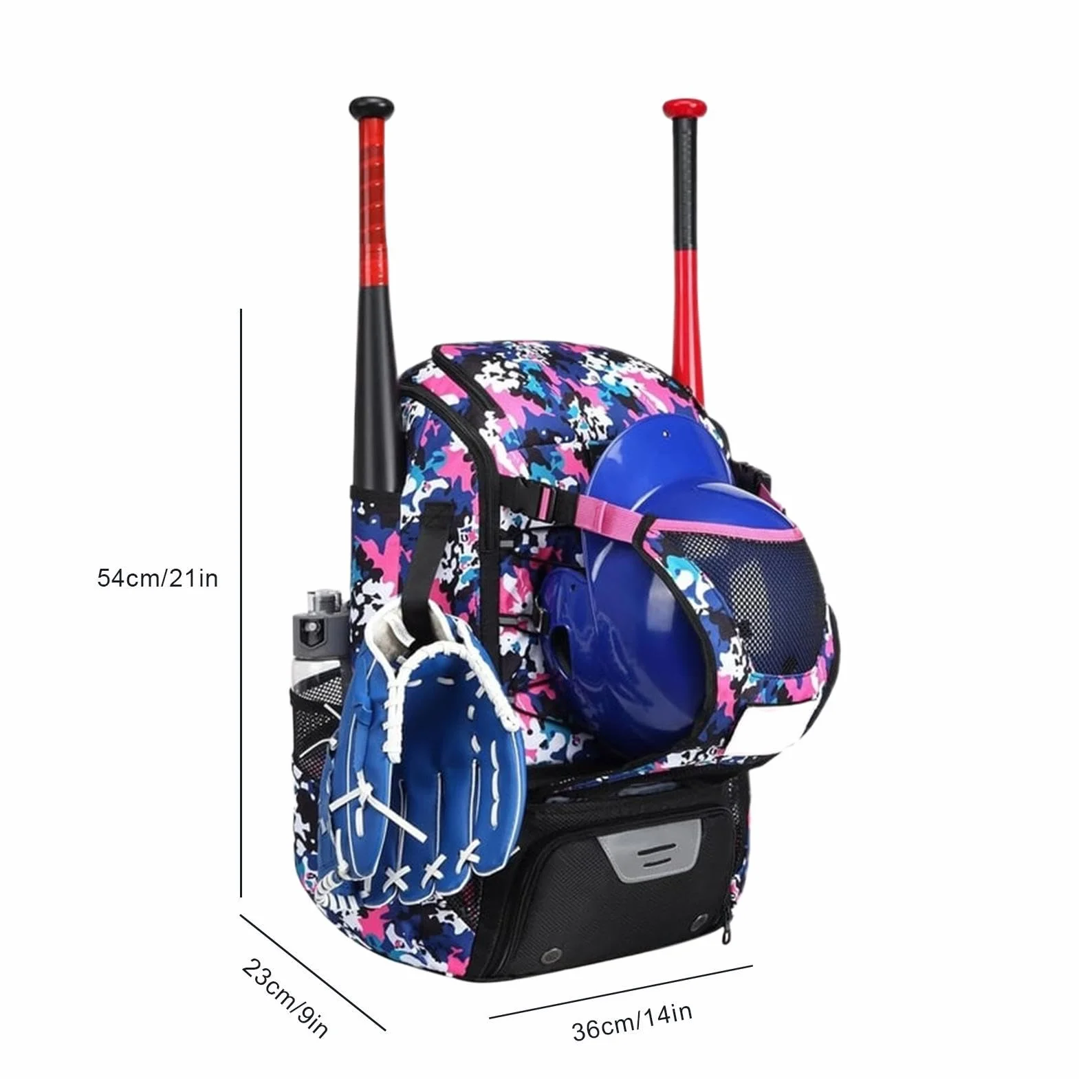 Mochila Bate Béisbol Equipamiento Softbol Deportiva Ligera Gancho Compartimento Zapatos Gran Espacio Casco Guantes