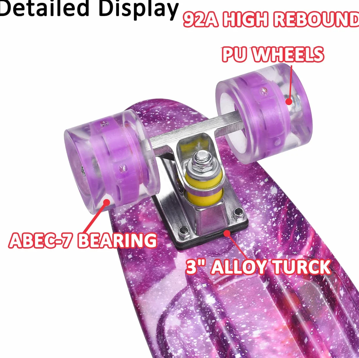 ERNAN Skateboard Complete 22 Inch Mini Cruiser, Rodamientos ABEC-7 y Ruedas 78A PU - para Niños, Adultos, Principiantes con Ruedas Light Up Complete Skateboard (Deep Purple)