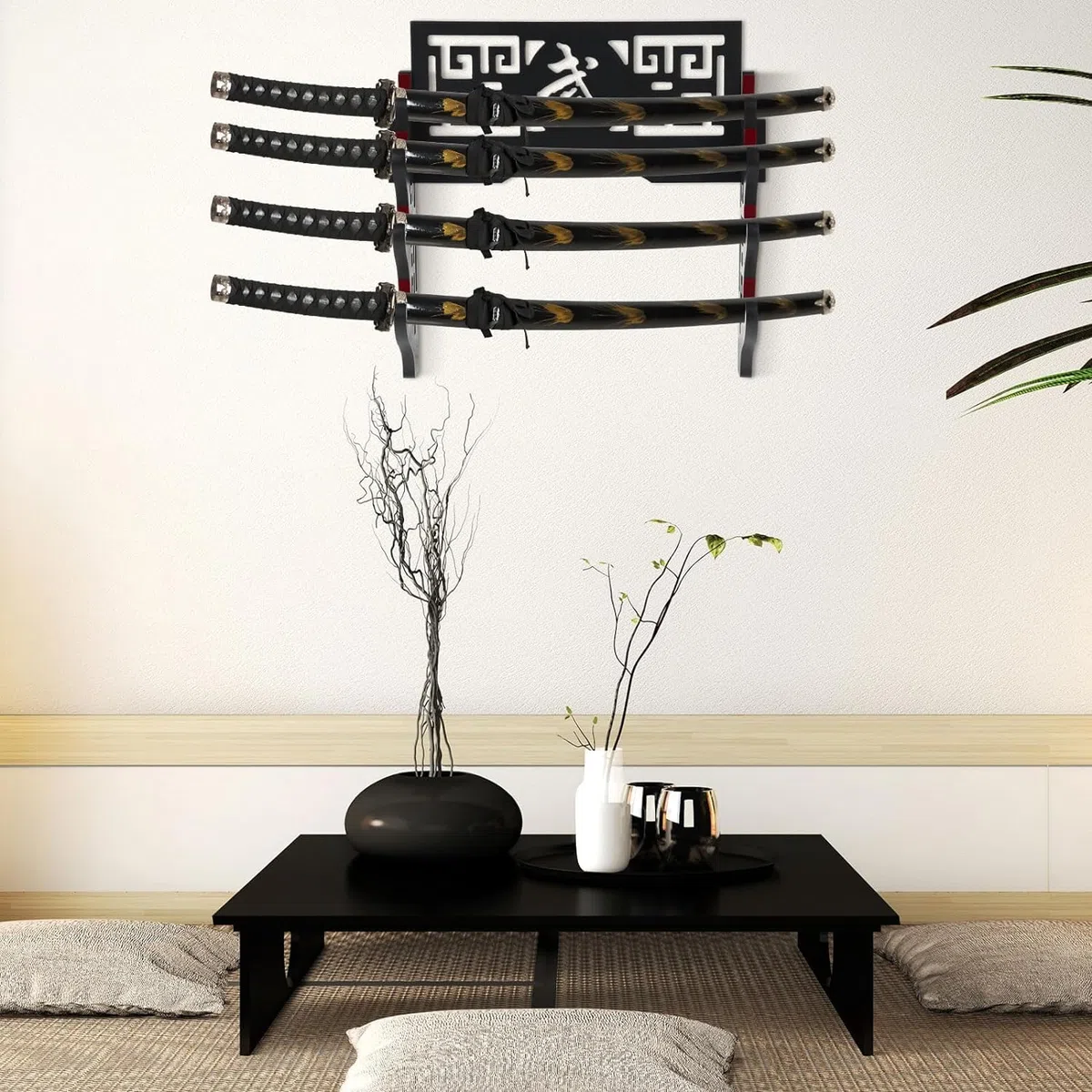 Soporte de pared para espada, soporte de exhibición, espadas acolchadas Katana Wakizashi Genji y Samurai, 4 niveles