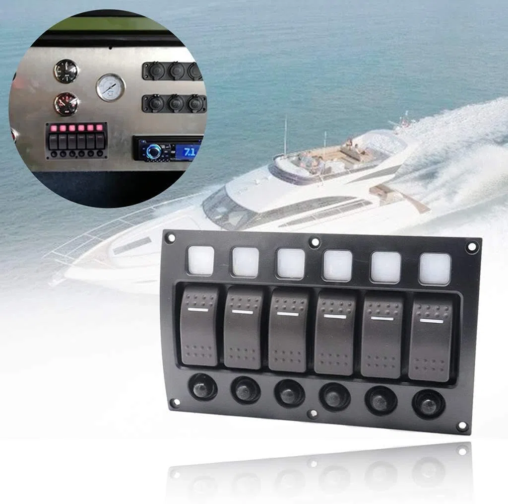 Namvo Boat Car Marine - Panel de conmutación (8 marchas, 3 pines y disyuntor, resistente al agua, 12/24 V, interruptor de aluminio)