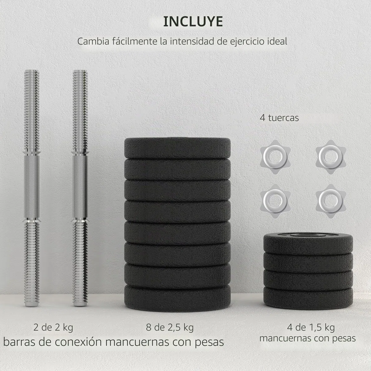 HOMCOM Juego de mancuernas ajustables de 30 kg, pesas de mano para el hogar, oficina, gimnasio, entrenamiento de levantamiento de fitness, color negro