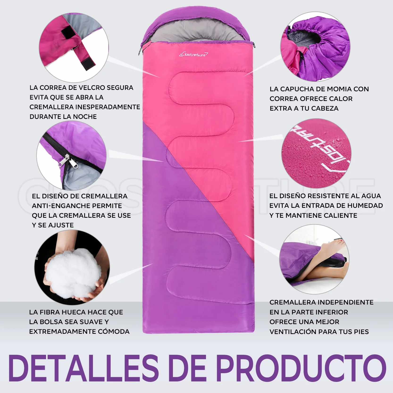 Clostnature Saco de Dormir Ligero para Acampar - Saco de Dormir Compacto para Camping, 3 Estaciones para Adulto, Senderismo, Mochilero y Acampada, Portátil y Fácil de Transportar(Cremallera Derecha)