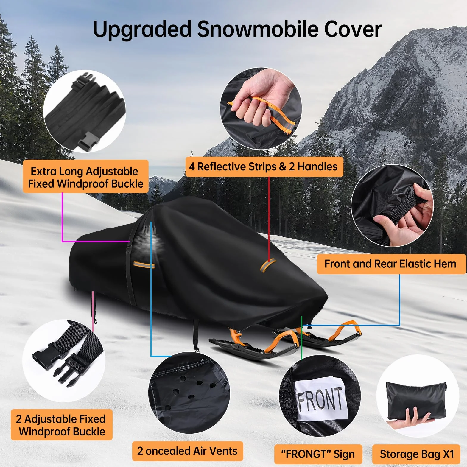 Funda para moto de nieve Oxford 420D resistente 2 hebillas rejillas ventilación universal Polaris Ski-Doo