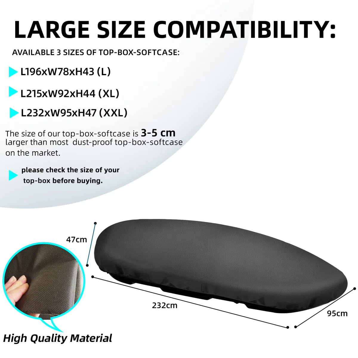 Funda Cofre, Funda para Bicicleta, Mejor Protección para Cofres de Techo, Funda Cofre (L232xW95xH47cm)