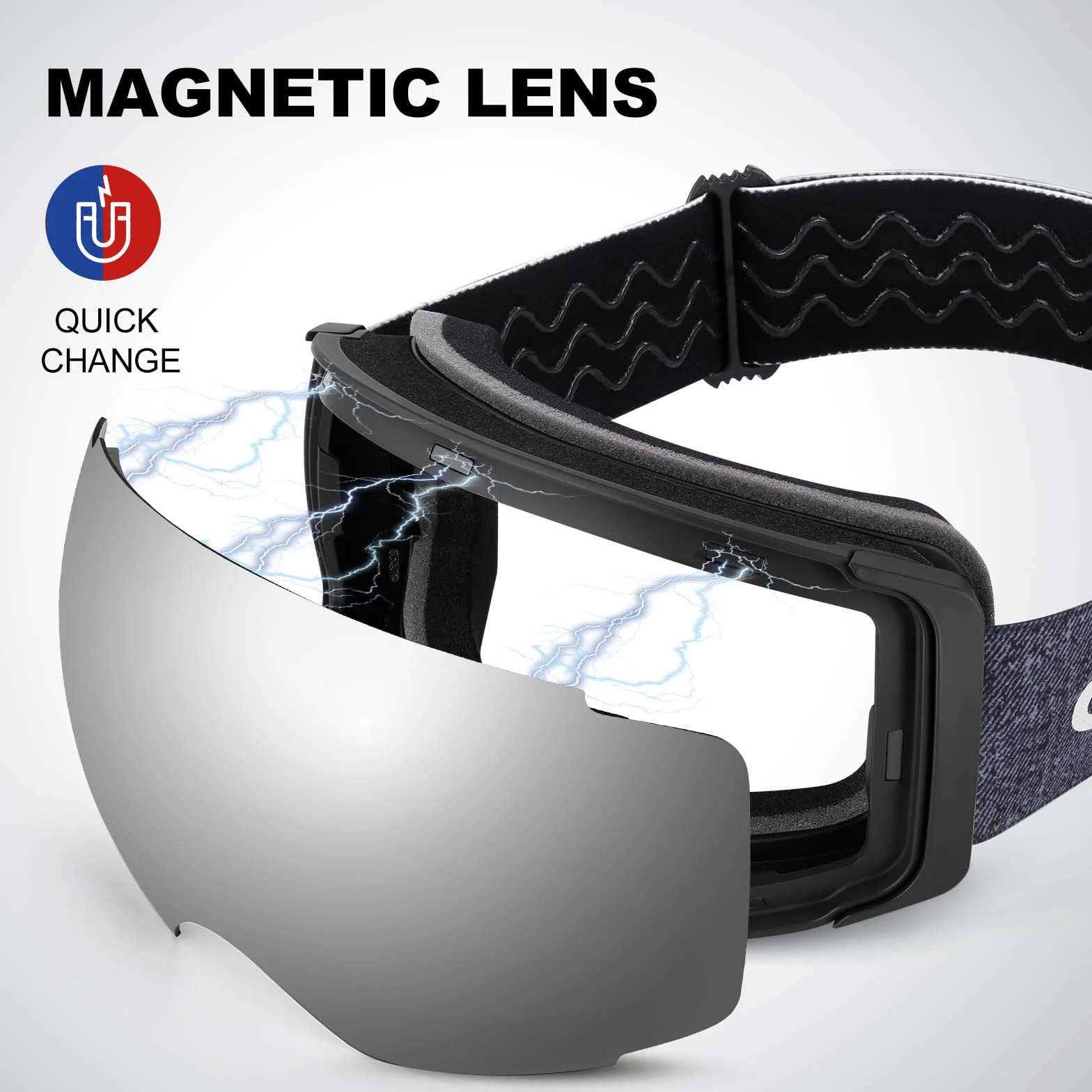 Odoland Gafas de esquí sin marco con cristal cambiante magnético protección UV antiniebla