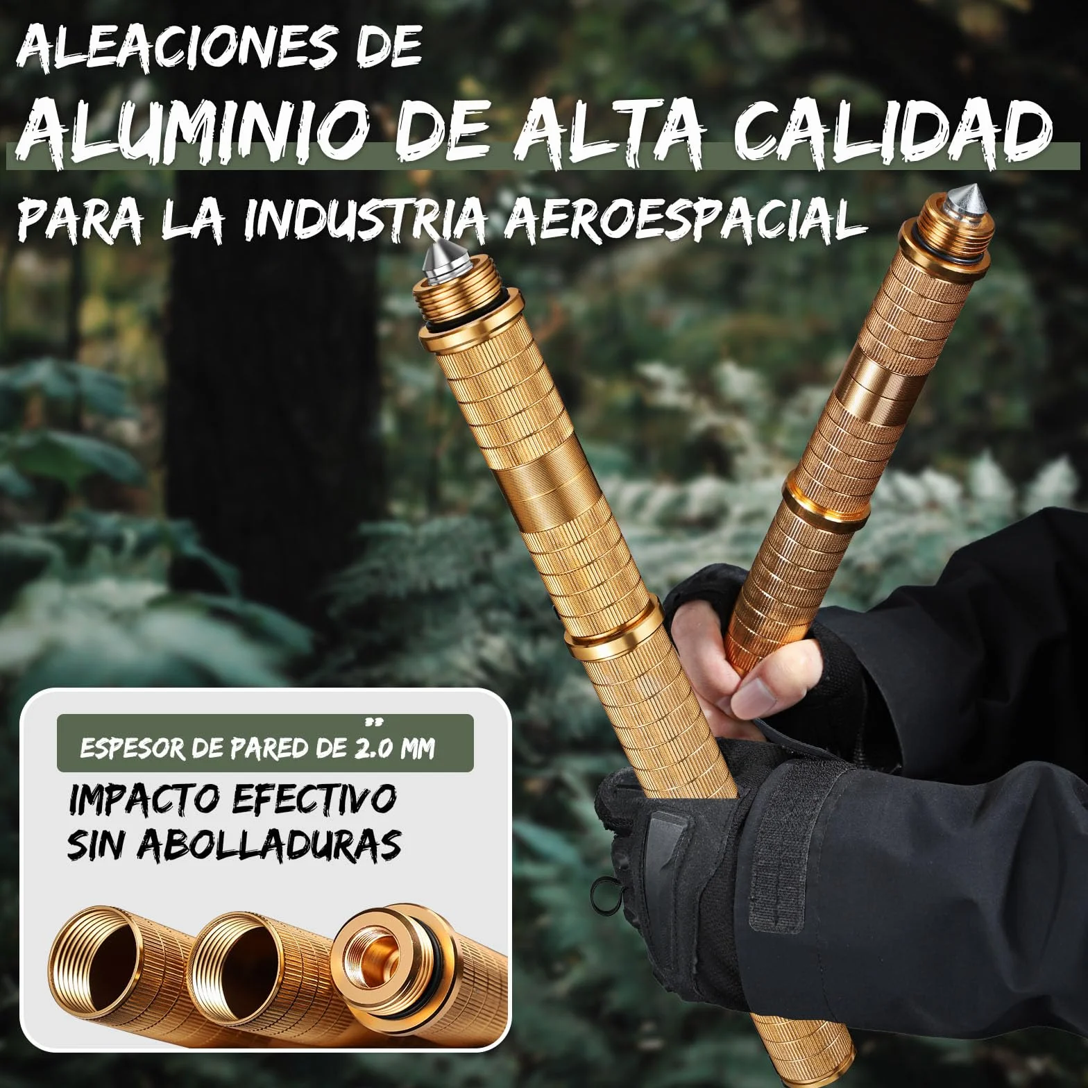 Japaknives Cuchillo de supervivencia exterior 5 en 1 fijo desmontable de acero D2 con silbato rompecristales para camping hombres dorado