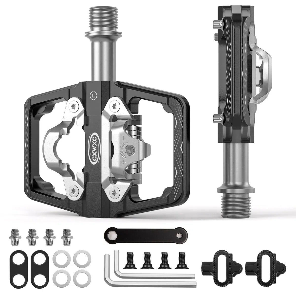 Pedales para Bicicleta de montaña compatibles con calas Shimano SPD - Pedales de Doble Cara Plataforma y automáticos, Pedales de Plataforma de 9/16” y automáticos para Carretera, MTB