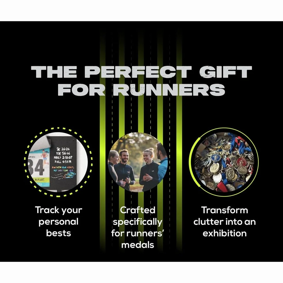 Soporte para Medallas y Fotos para Corredores de Maratón, 36 Medallas y 80 Dorsales