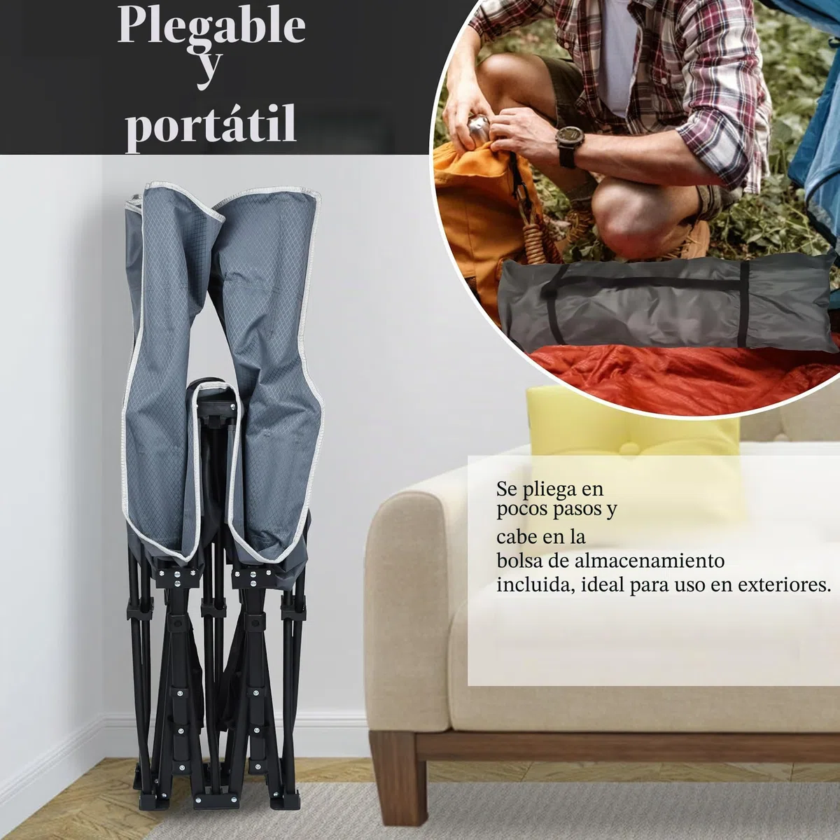UISEBRT Cama de camping plegable portátil con bolsa de transporte y bolsillo lateral, estable de tejido Oxford, soporta hasta 250 kg, ideal para interiores y exteriores