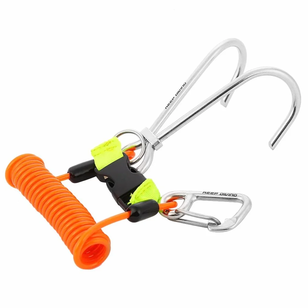 VGEBY Gancho Arrecife de Submarinismo Gancho Doble Arrecife de Acero Inoxidable con Cordón de Bobina Espiral(Naranja)
