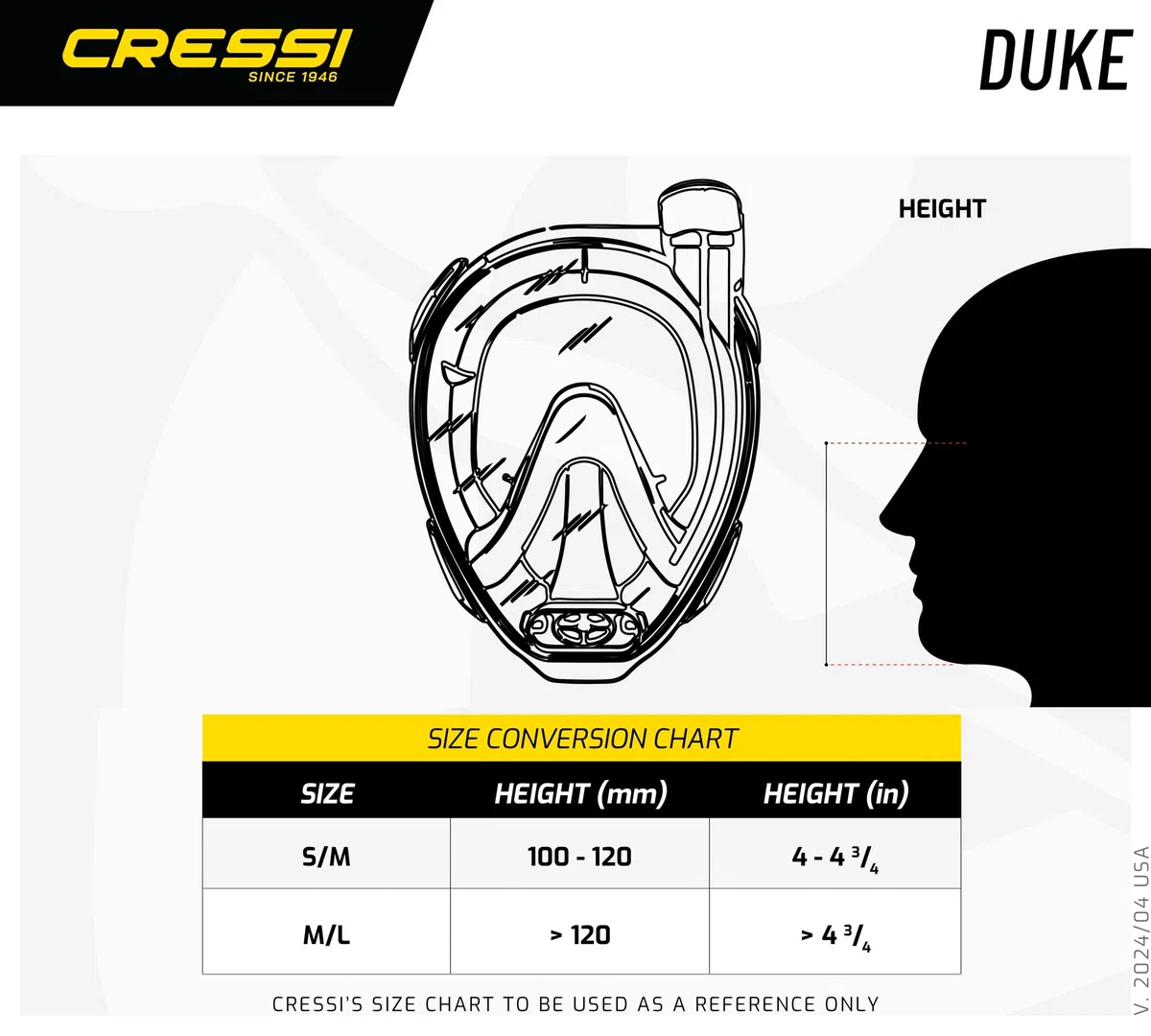 CRESSI Duke Full Face Snorkel Dry Mask - Large Vision Full Face Mask with Snorkel Dry, Unisex