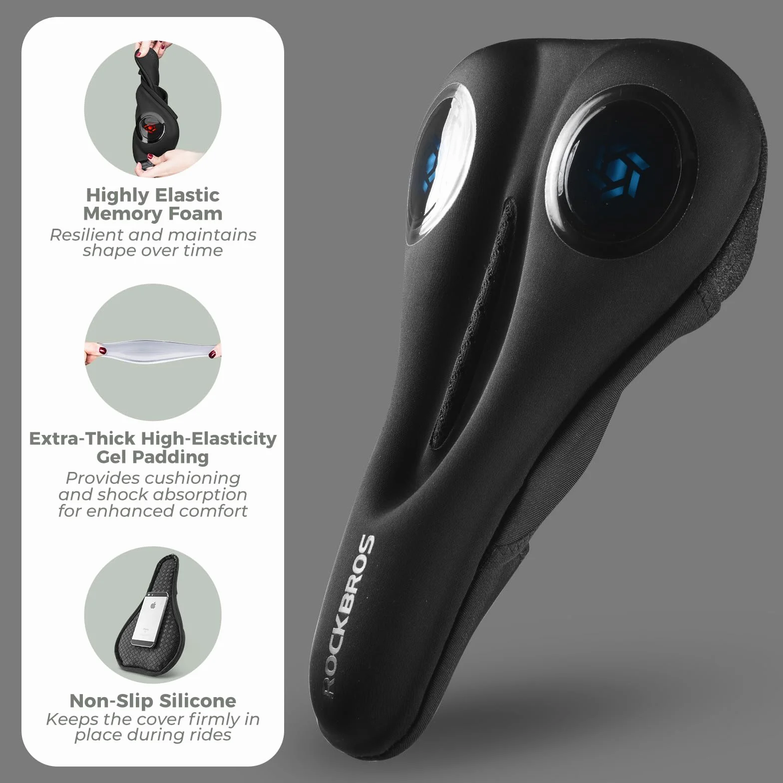 ROCKBROS Cubierta de Gel de Asiento Funda de Sillín Bicicleta MTB Montaña Carretera Suave con Funda Impermeable y Antipolvo Transpirable
