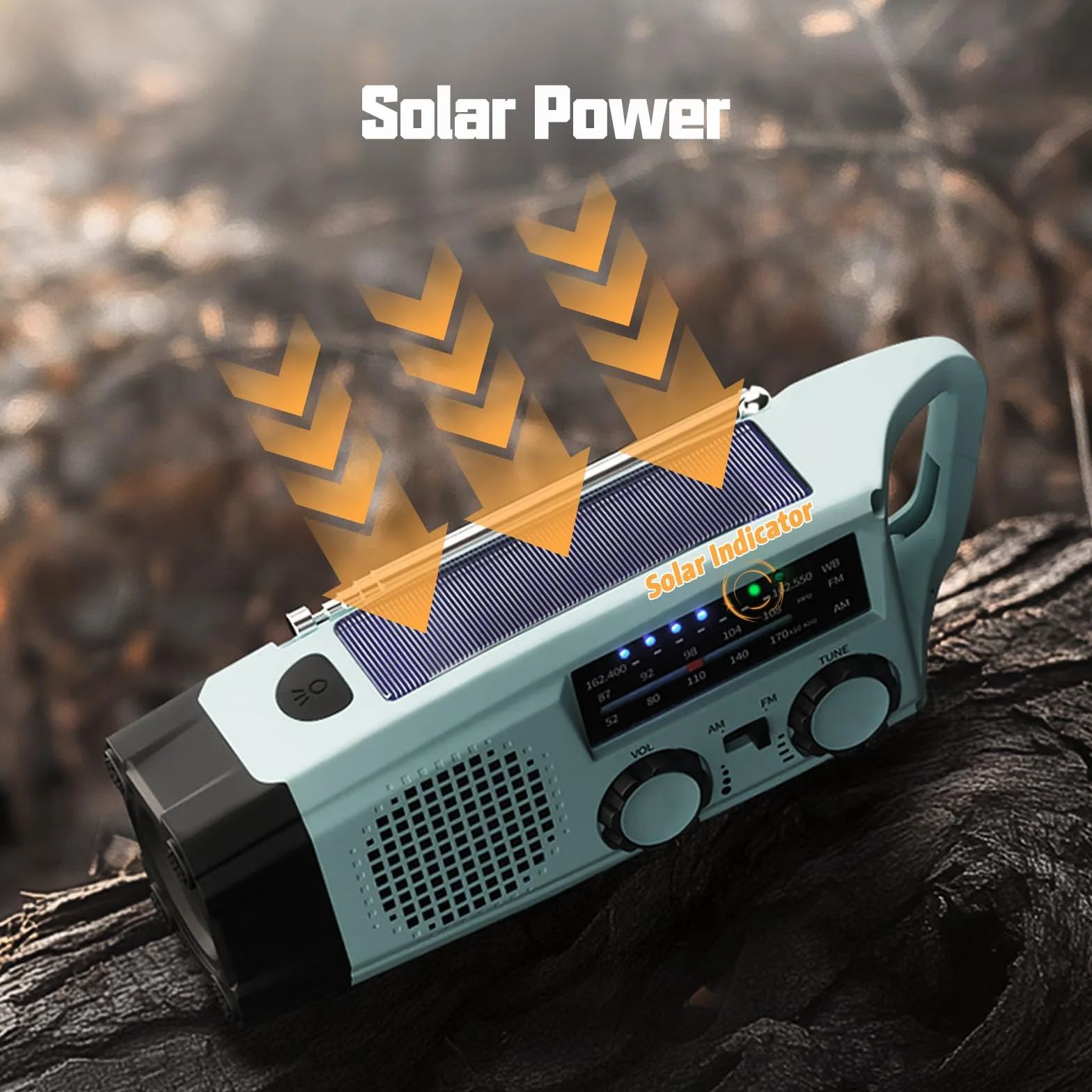 Radio de Emergencia Portátil, FM/Am Emergency Radio con Solar Recargable y Dinamo con Manivela con Linterna LED 2000mAh Powerbank SOS Alarma USB para Camping al Aire Libre
