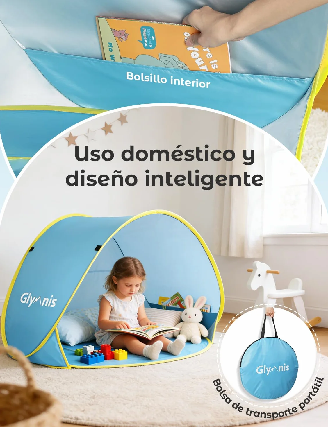 Pop up Tienda de Bebé con Piscina Protección Sol Anti UV 50+ 120x80x70cm