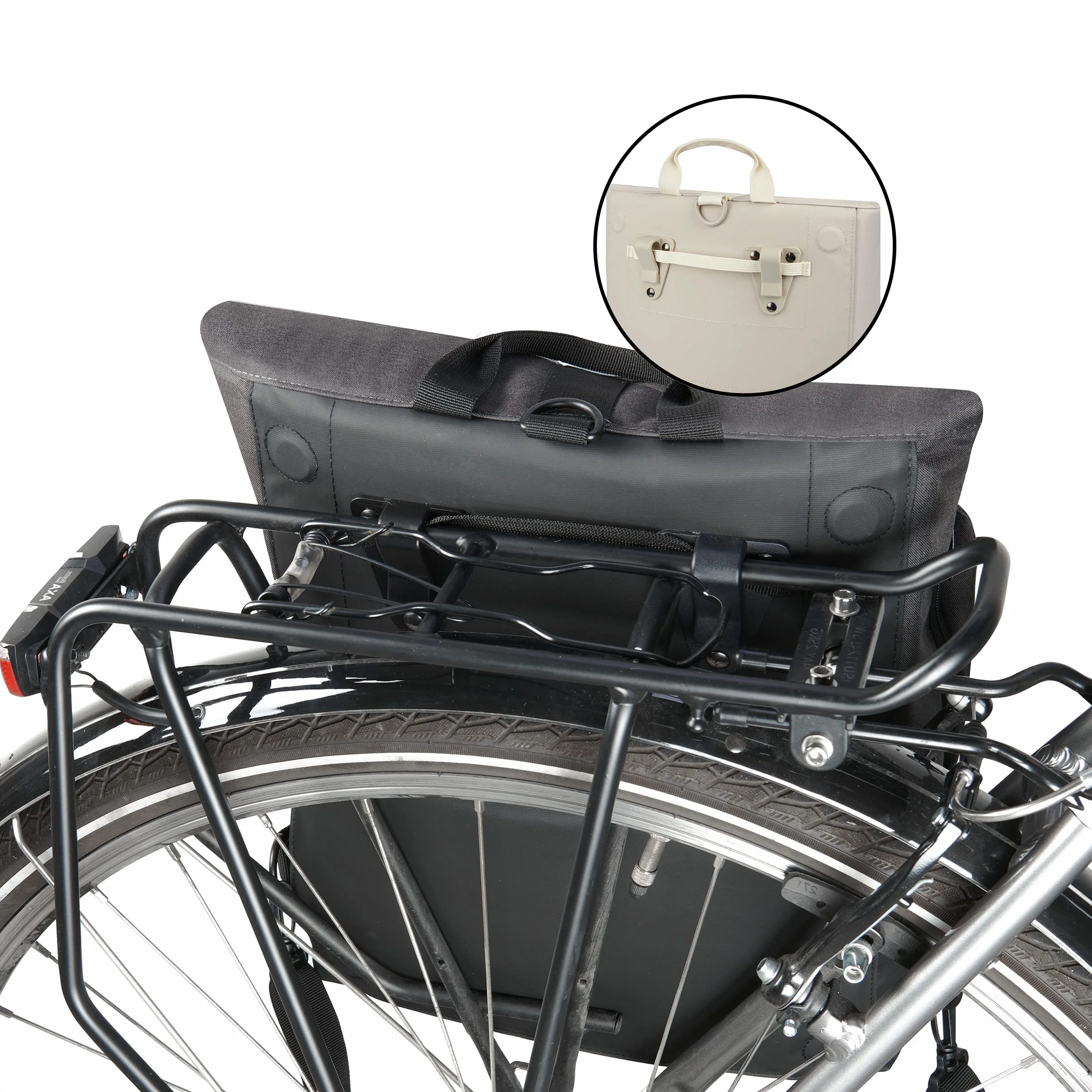LARKSON Bolso Alforja para Bicicleta Beis - Tammo Bike - 2 en 1 Mochila de Ciclismo y Bolsa para Rack Trasero de Bici, Morral Material Reciclado - Repele Agua