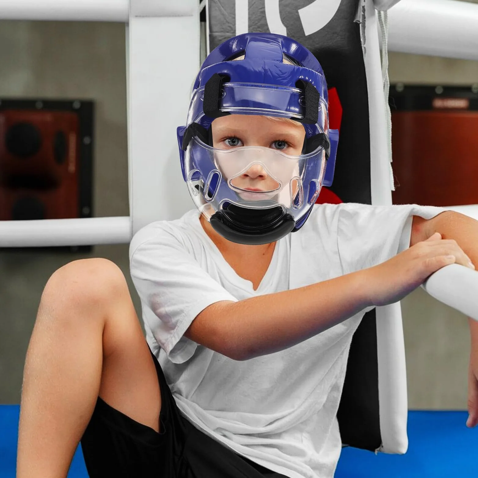 SOIMISS Casco Taekwondo para Niños con Mascarilla Facial Ajustable y Espuma Ligera para Protecciones de Karate y Kickboxing en Deportes Marciales y Lucha