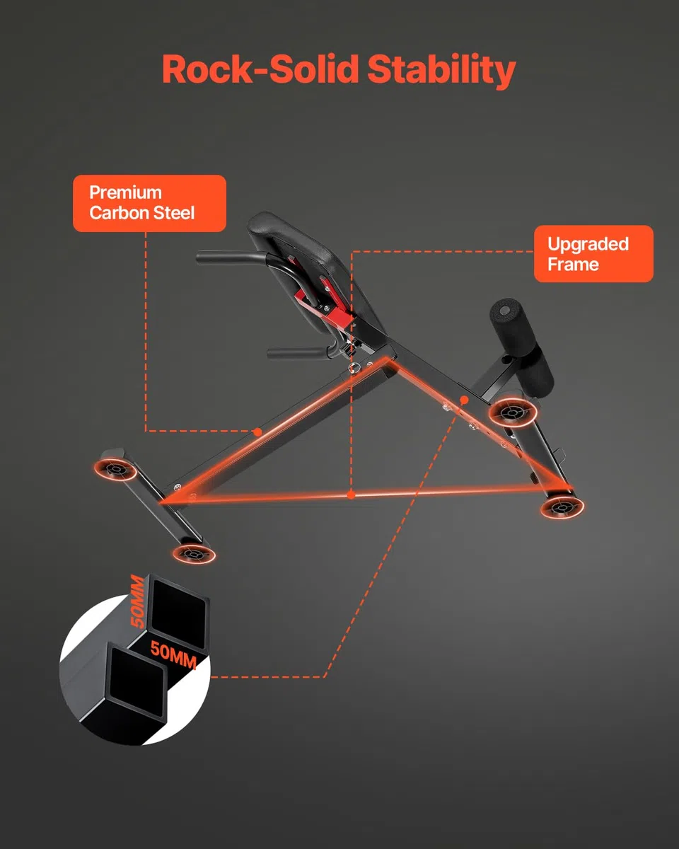 VEVOR Banco de Hiperextensión con Silla Romana, Máquina de Extensión Ajustable y Plegable de 113 kg, Equipo de Ejercicio Multifunción para Glúteos, Isquiotibiales, Espalda y Abdominales, Negro