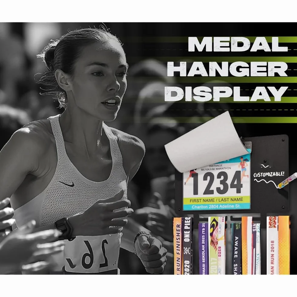 Soporte para Medallas y Fotos para Corredores de Maratón, 36 Medallas y 80 Dorsales