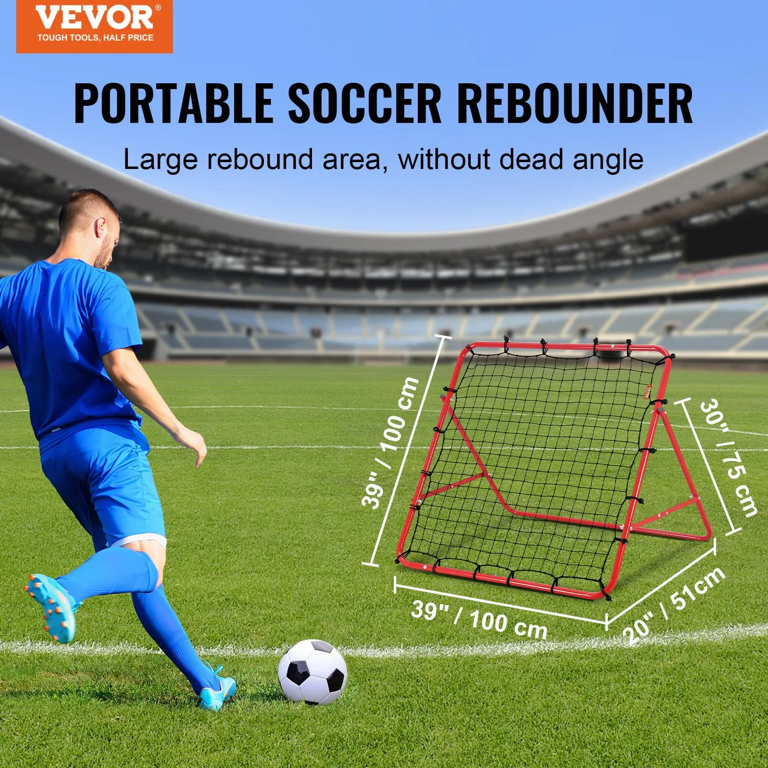 VEVOR Portería de Fútbol 1x1 m Red Reboteadora Portátil Ángulo Ajustable Tubo de Hierro Red de PE