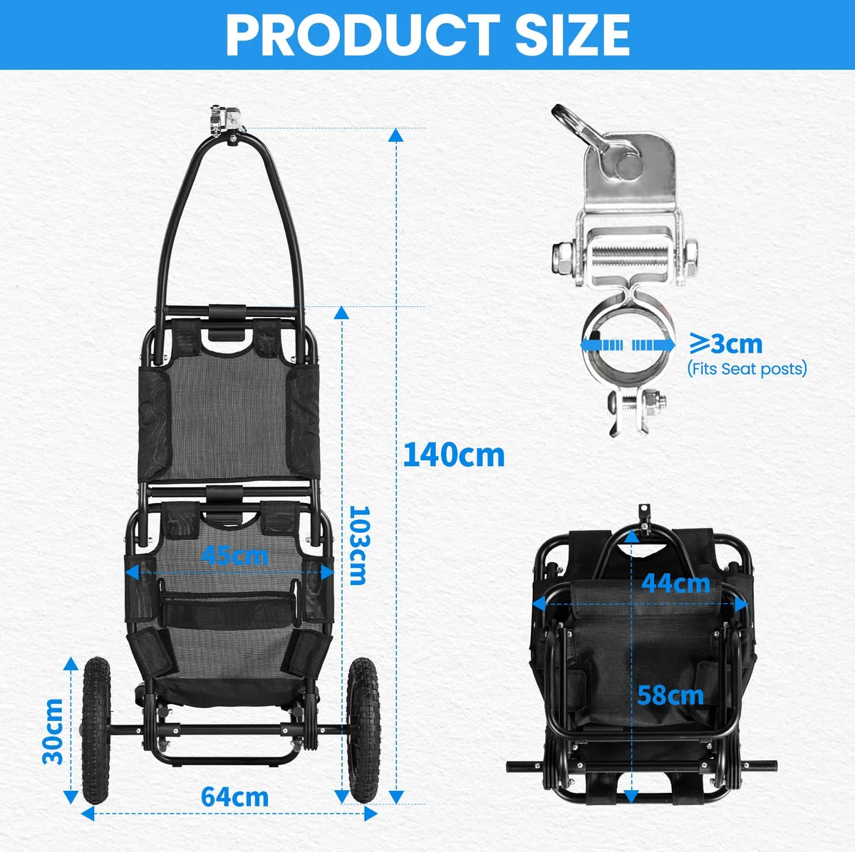 SEPNINE Remolque de Bicicleta, Carro de Mano, Remolque de Carga de Bicicleta, Marco de Acero de aleación, fácilmente Plegable con neumáticos neumáticos neumáticos de 30 cm, Peso de Carga 20 kg