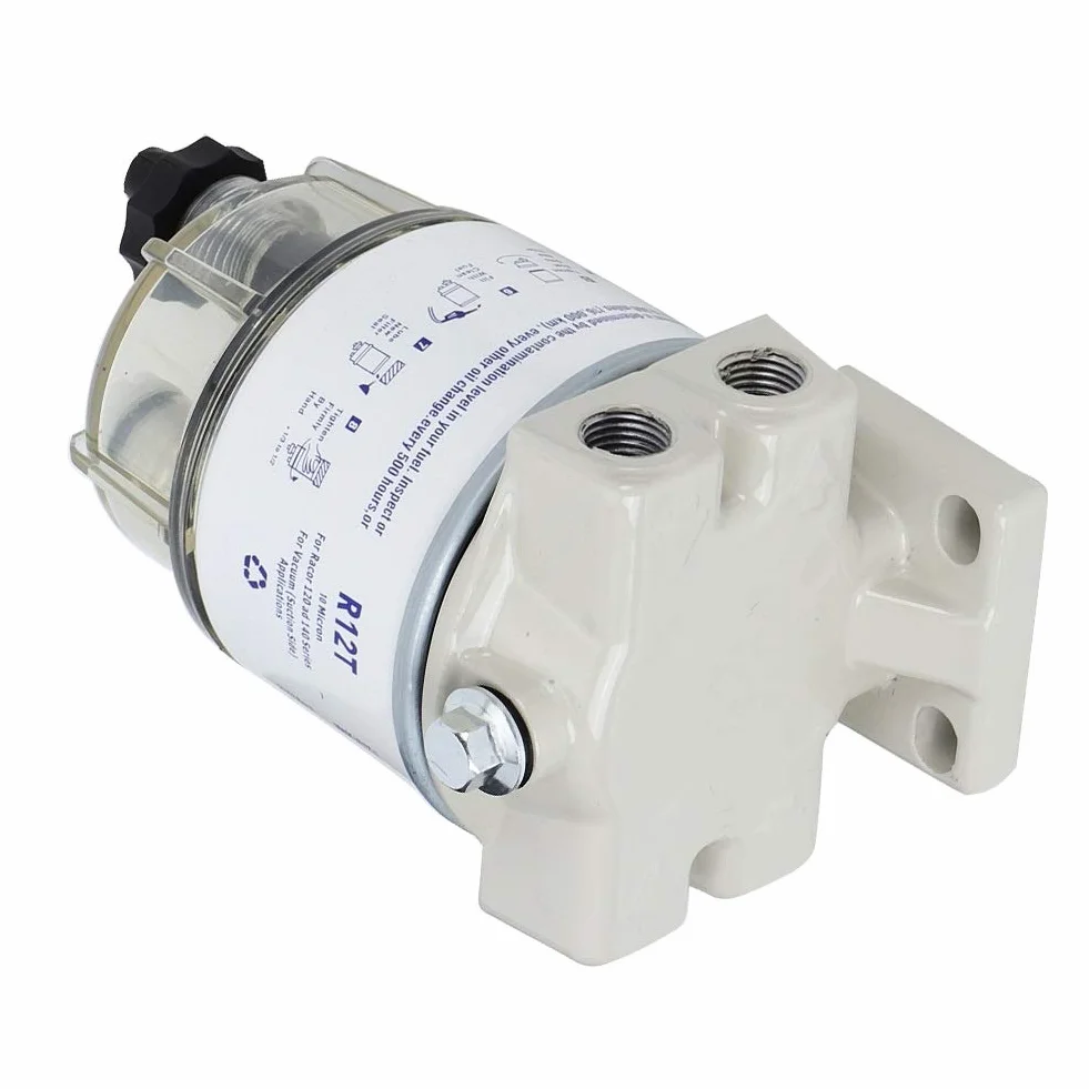 Filtro Combustible, Filtro R12T Separador de Agua Combustible Marino con Rotación y Drenaje Automático 10 Micrones 30 GPH para Motores de Lanchas Rápidas y Embarcaciones