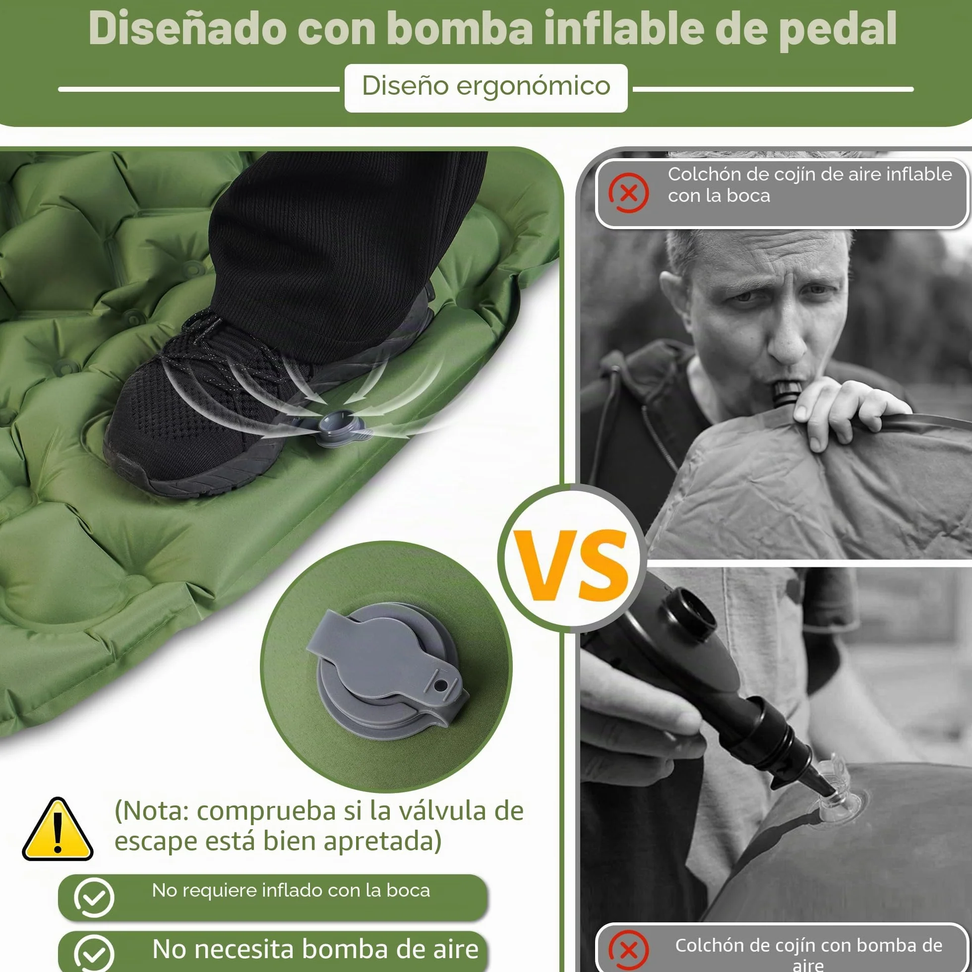 KUOGAS Esterilla Camping, Colchoneta Camping Ampliado y Grueso, Colchoneta Inflable con Bomba de Aire a Pedal, Colchoneta Ultraligera y Portátil, Ideal para Playa, Senderismo