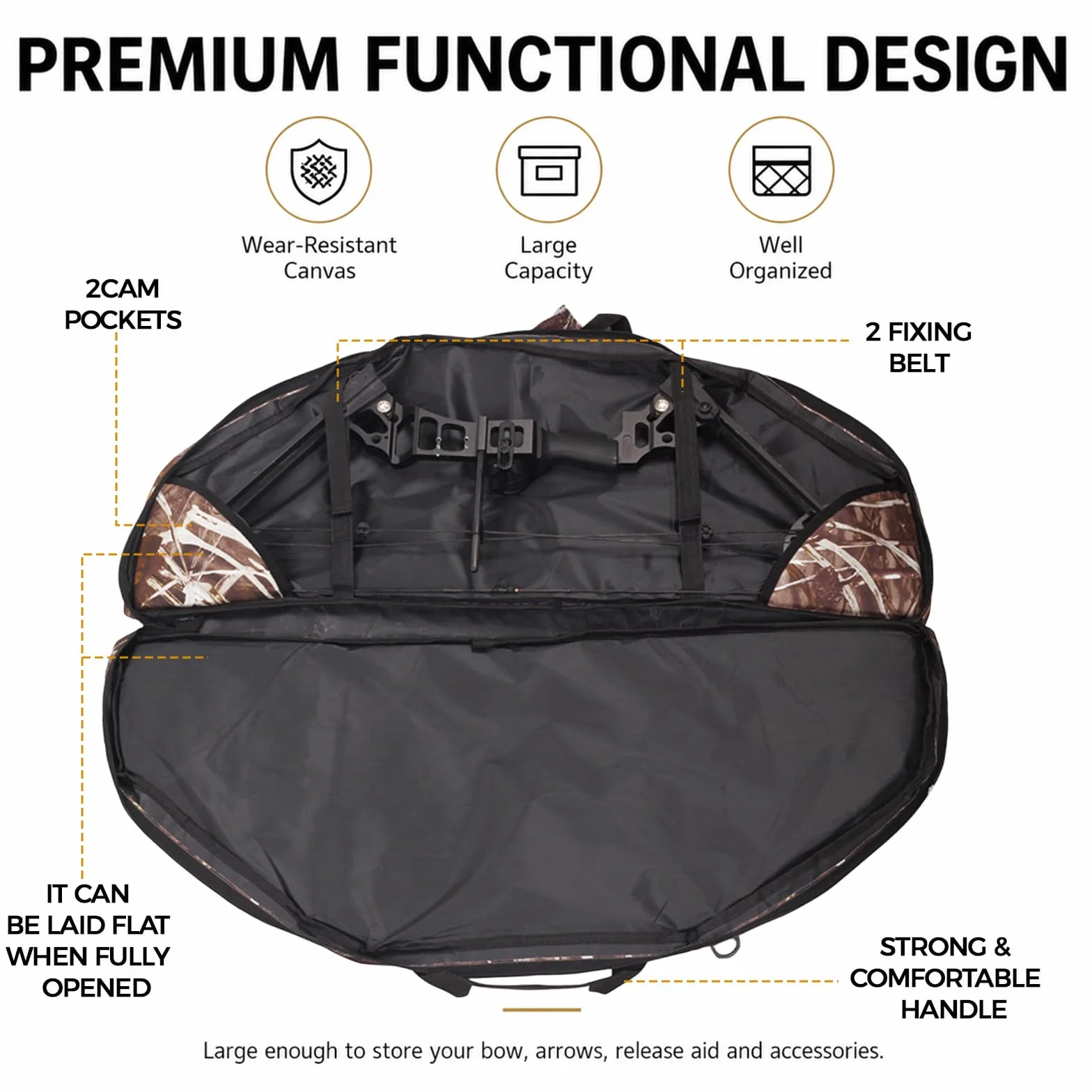 Mochila de arco compuesto con arco con múltiples bolsillos, bolsa de transporte portátil, gran capacidad, duradera, para almacenamiento de arco, estuche para caza al aire libre,