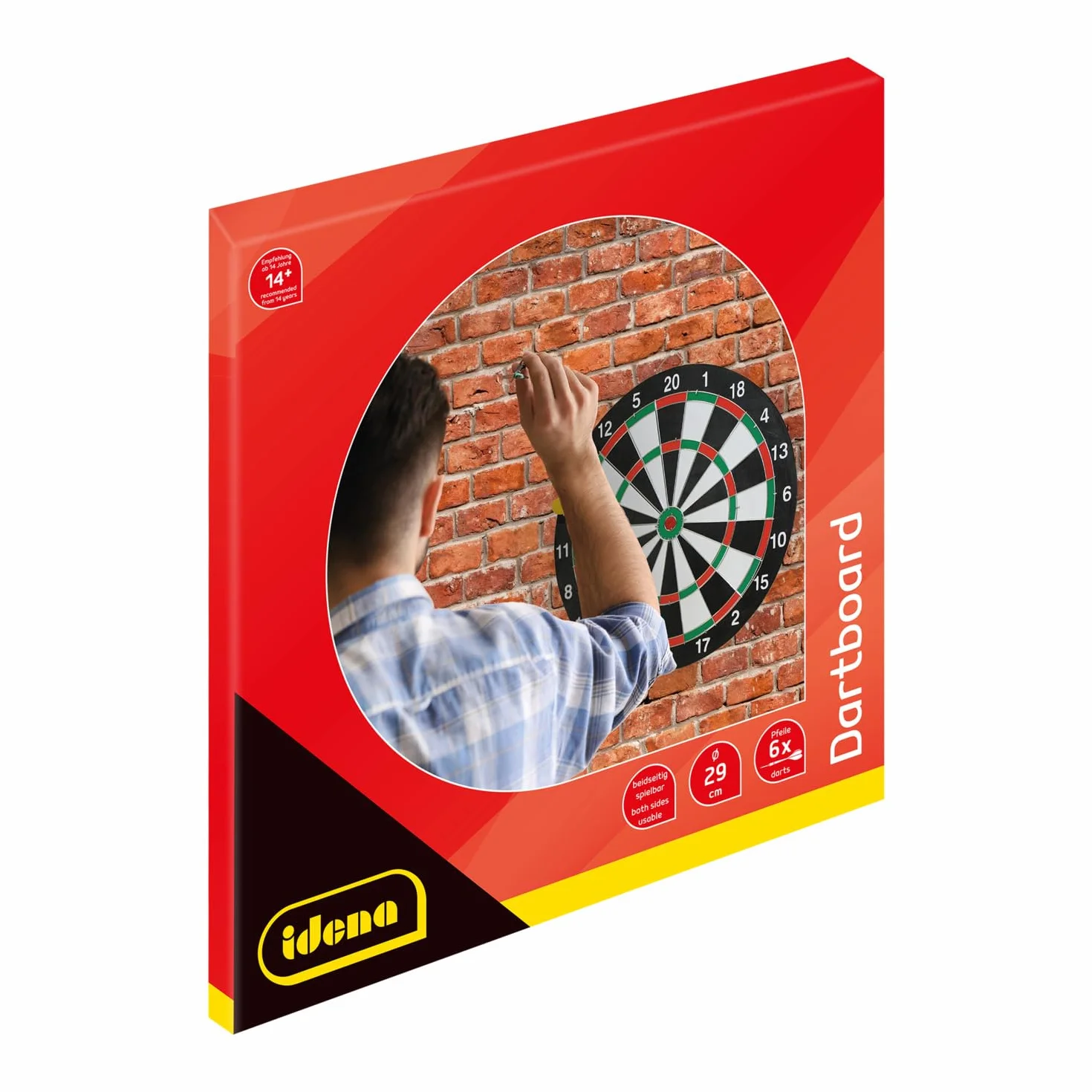 Idena 40375 - Diana para Colgar, Diana con 2 Caras, diámetro 29 cm, Incl. 6 Dardos en Verde y Amarillo e Instrucciones de Juego