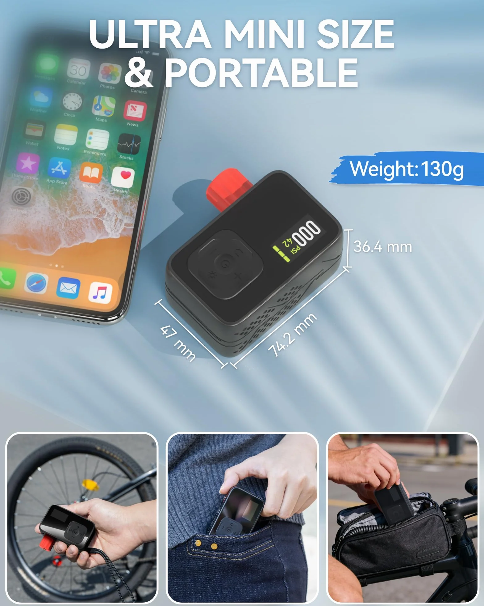 Bomba De Bicicleta Eléctrica, Bomba De Aire Portátil De Alta Presión De 120 PSI para Bicicletas Pequeñas con Medidor Digital para Válvulas Presta Y Schrader De Bicicletas De Carretera