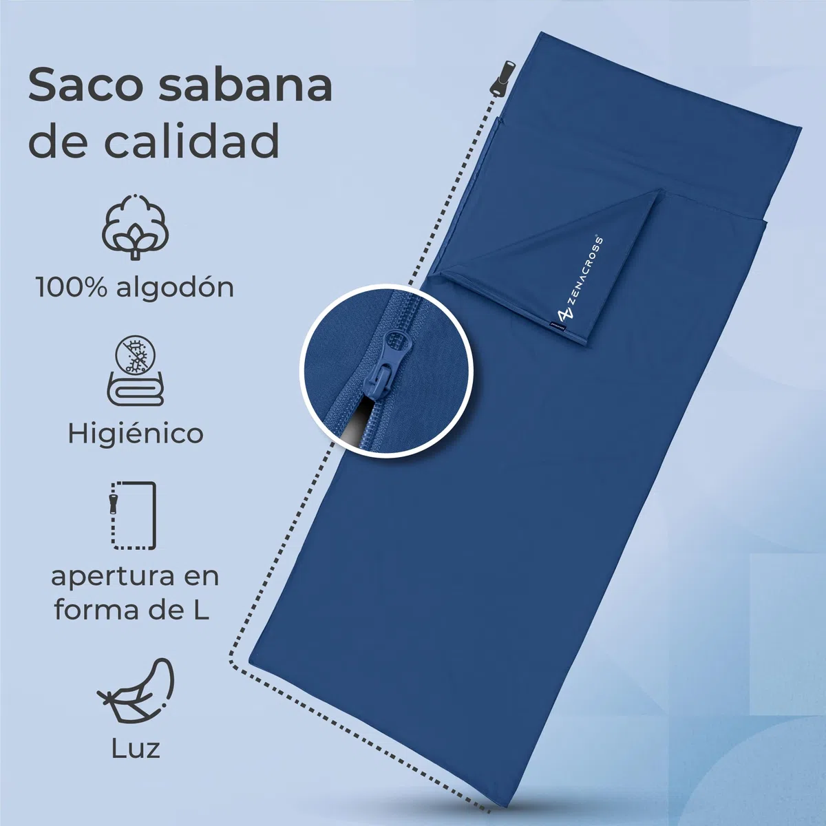 Saco de Dormir - Saco Sabana con Comparimiento de Almohada Agregado - Sabana Saco Compacto y Ultraligero 100% algodón