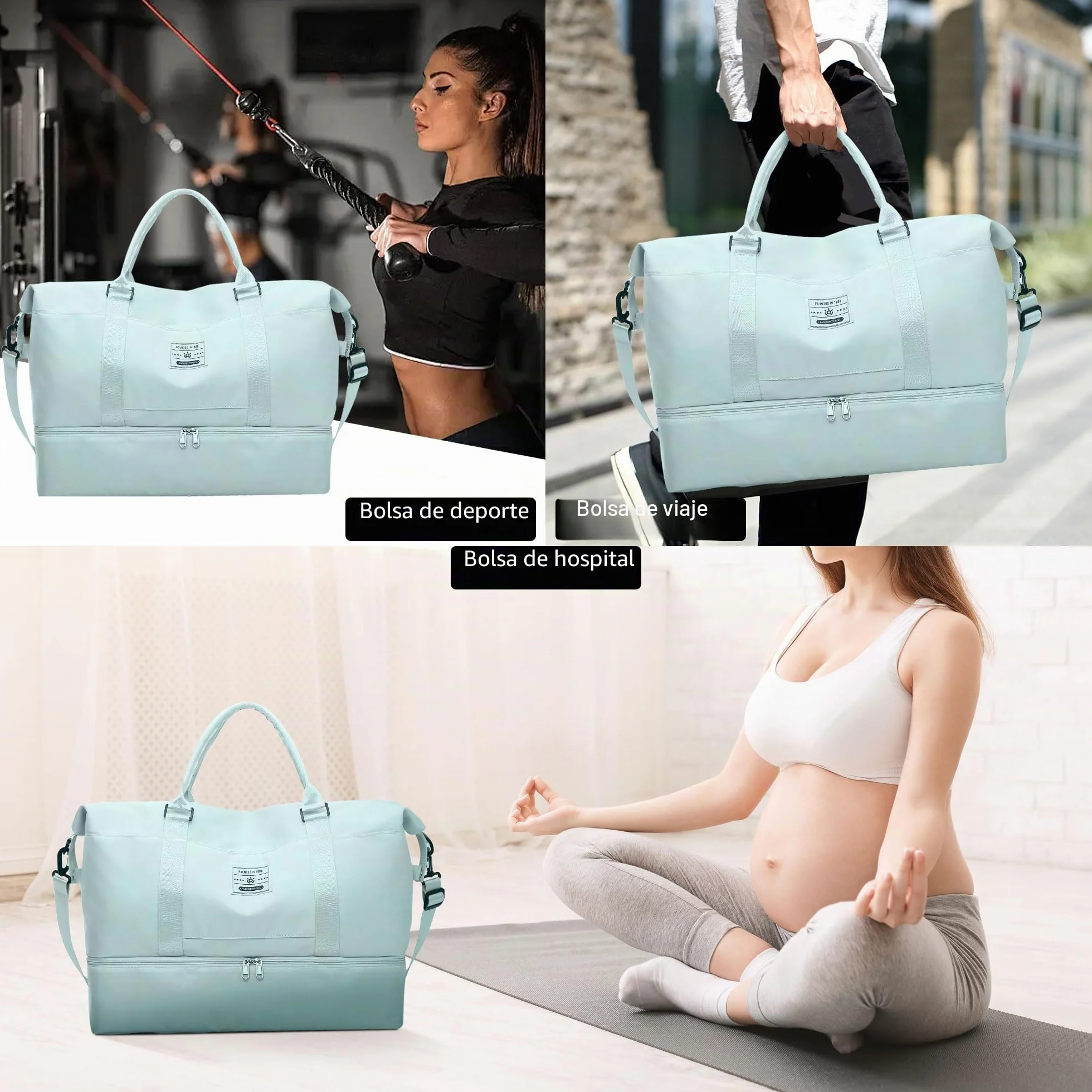 Bolsas de Viaje Bolsas de Deporte Bolsa de Gimnasio Impermeable Bolsa de Mano Equipaje Fin de Semana con Bolsa Húmeda y Zapatero para Hombre Mujer (Verde Claro)