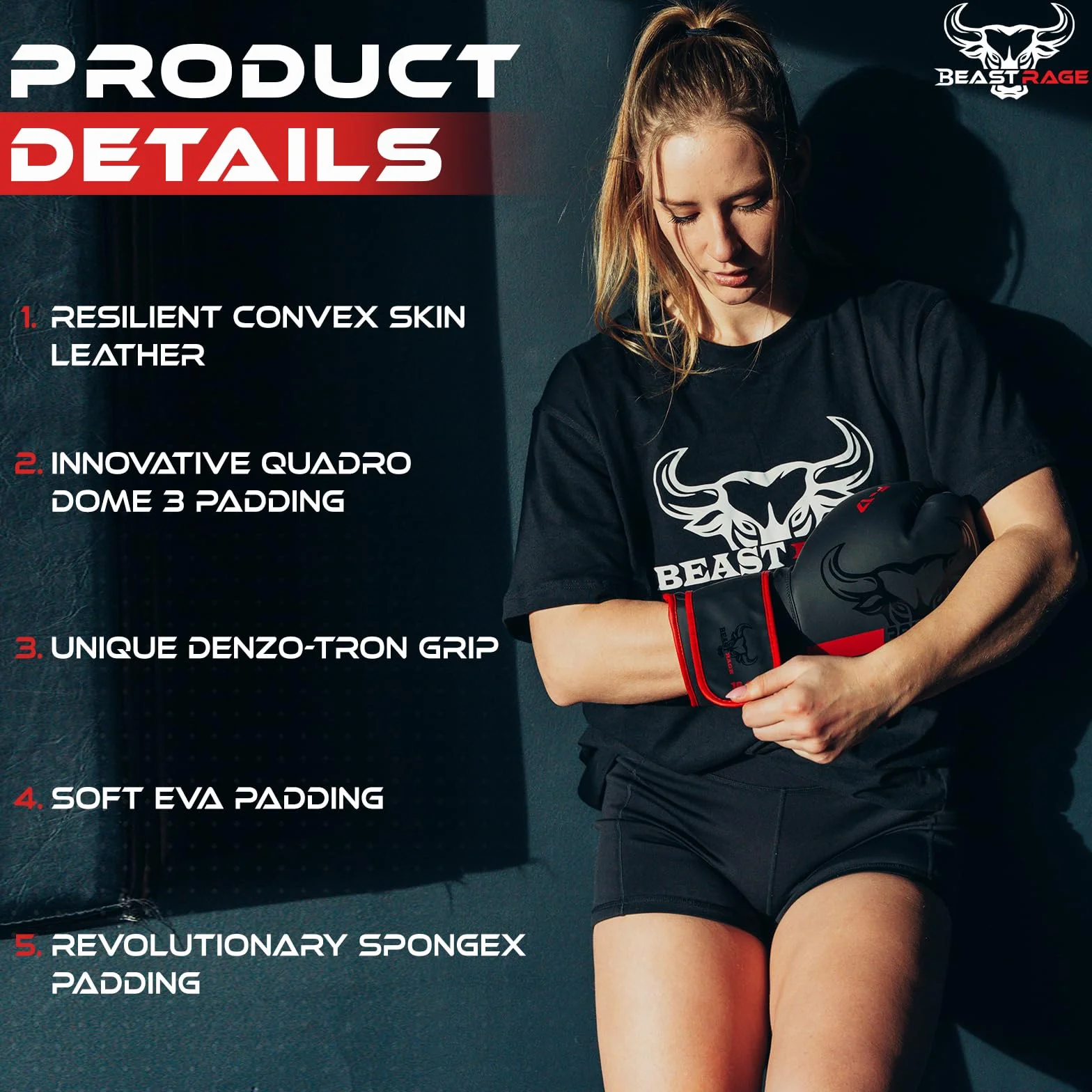 Beast Rage Guantes de Boxeo Pro Impact Entrenamiento Sparring Muay Thai MMA Kickboxing Saco Pesado