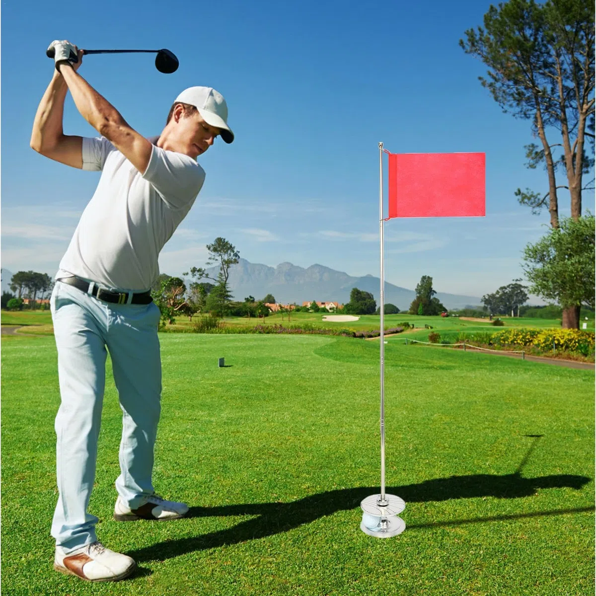 Taza Y Bandera Para Hoyos De Golf - Práctica De Putt Hoyos De Golf Y Bandera De Golf | Asta De Bandera De Golf Retráctil | Copa De Práctica De Golf | Juego De Putt De Golf Para Interiores | Juego De C