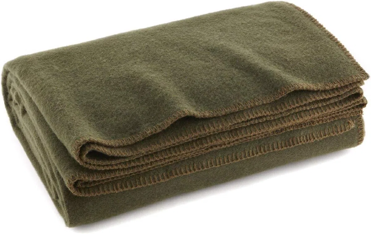 Everone Olive Drab - Manta ignífuga de 80% Lana - 66 x 90 Pulgadas