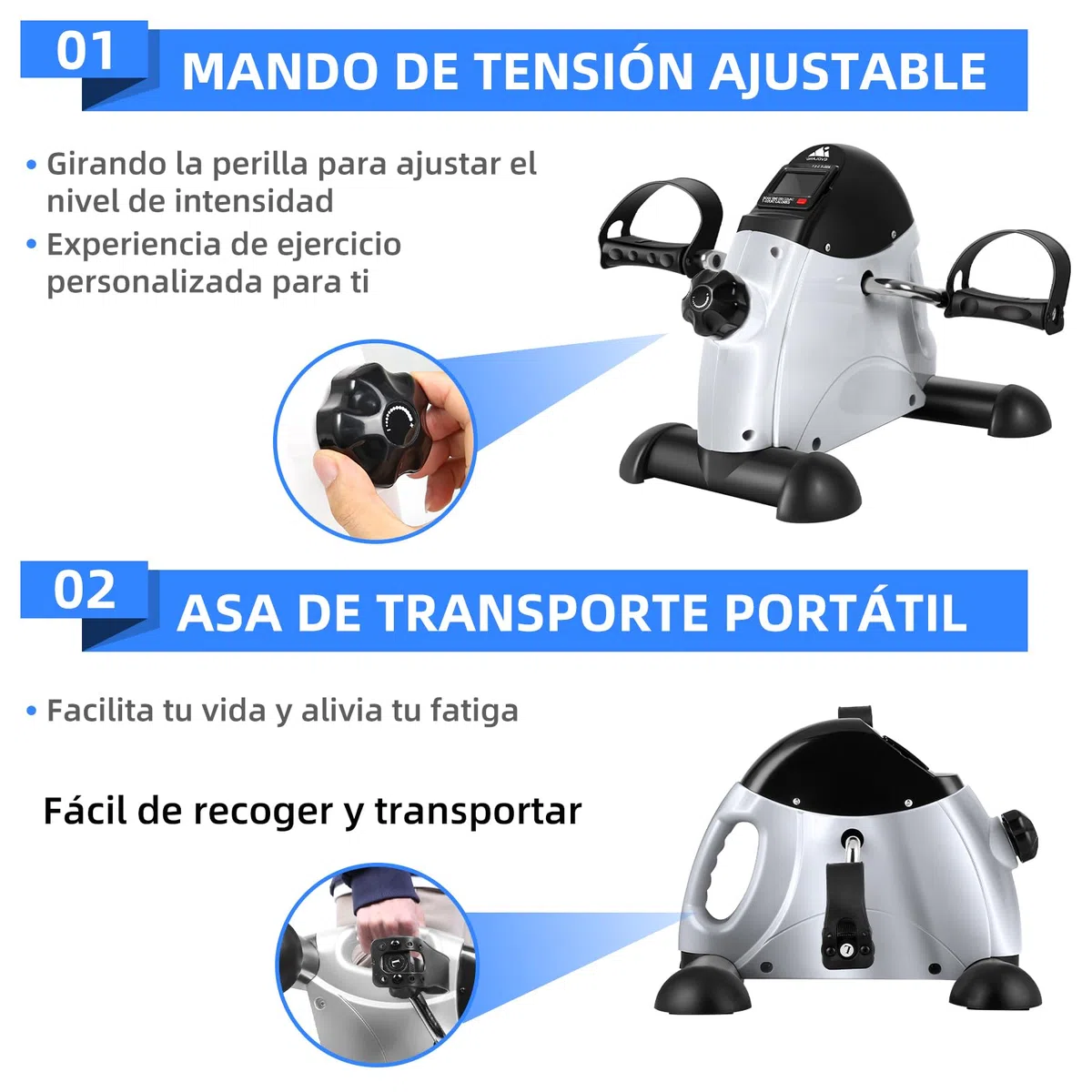 EVOLAND Pedales Estaticos mini Pedal Bicicleta Estatica Pedal Estático Portátil Máquinas con Pantalla LCD y Resistencia Ajustable Pedales Electricos para Mayores