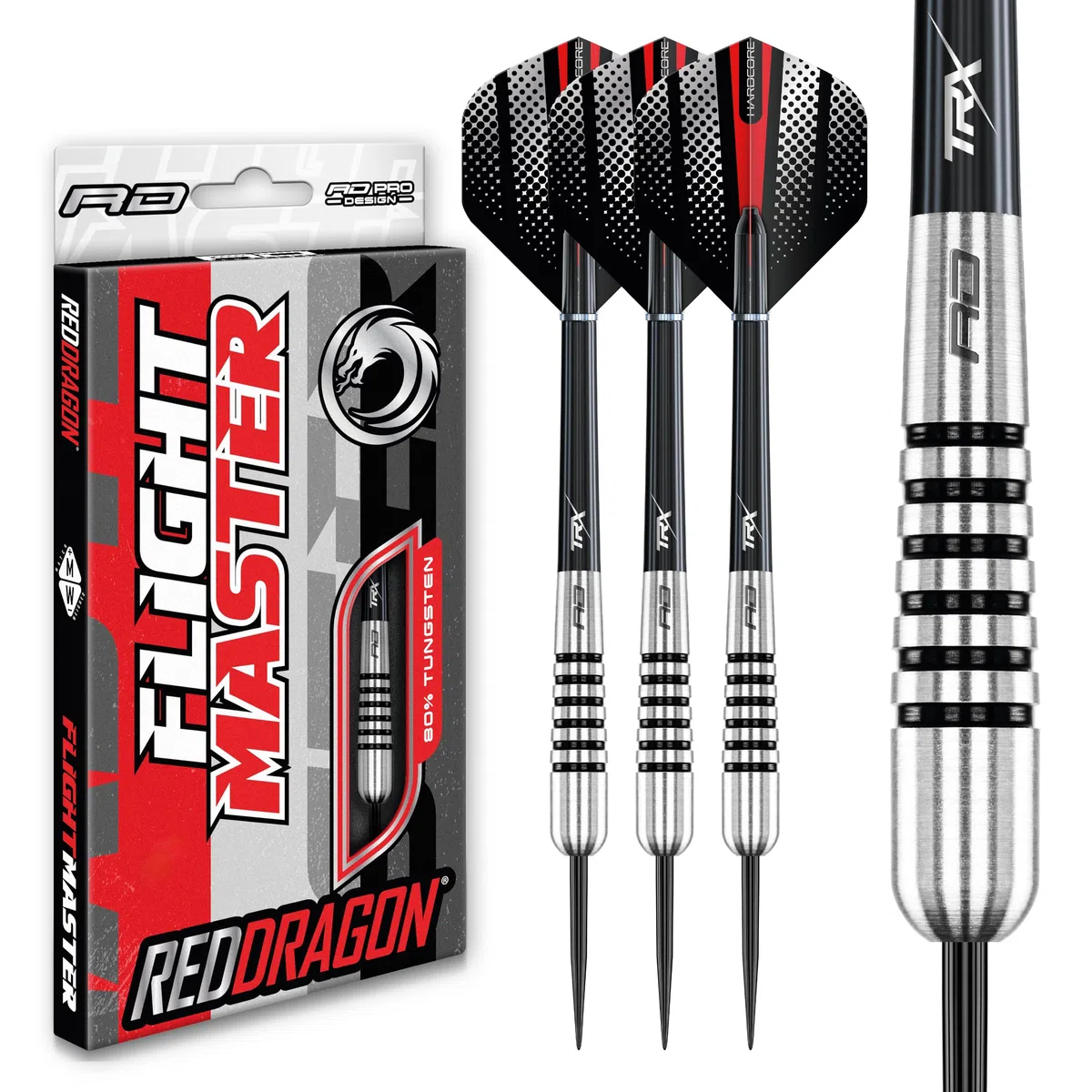 RED DRAGON Torpedo: 28g Flightmaster - 80% Dardos de Tungsteno de Punta de Acero con Plumas y Eje de Dardos