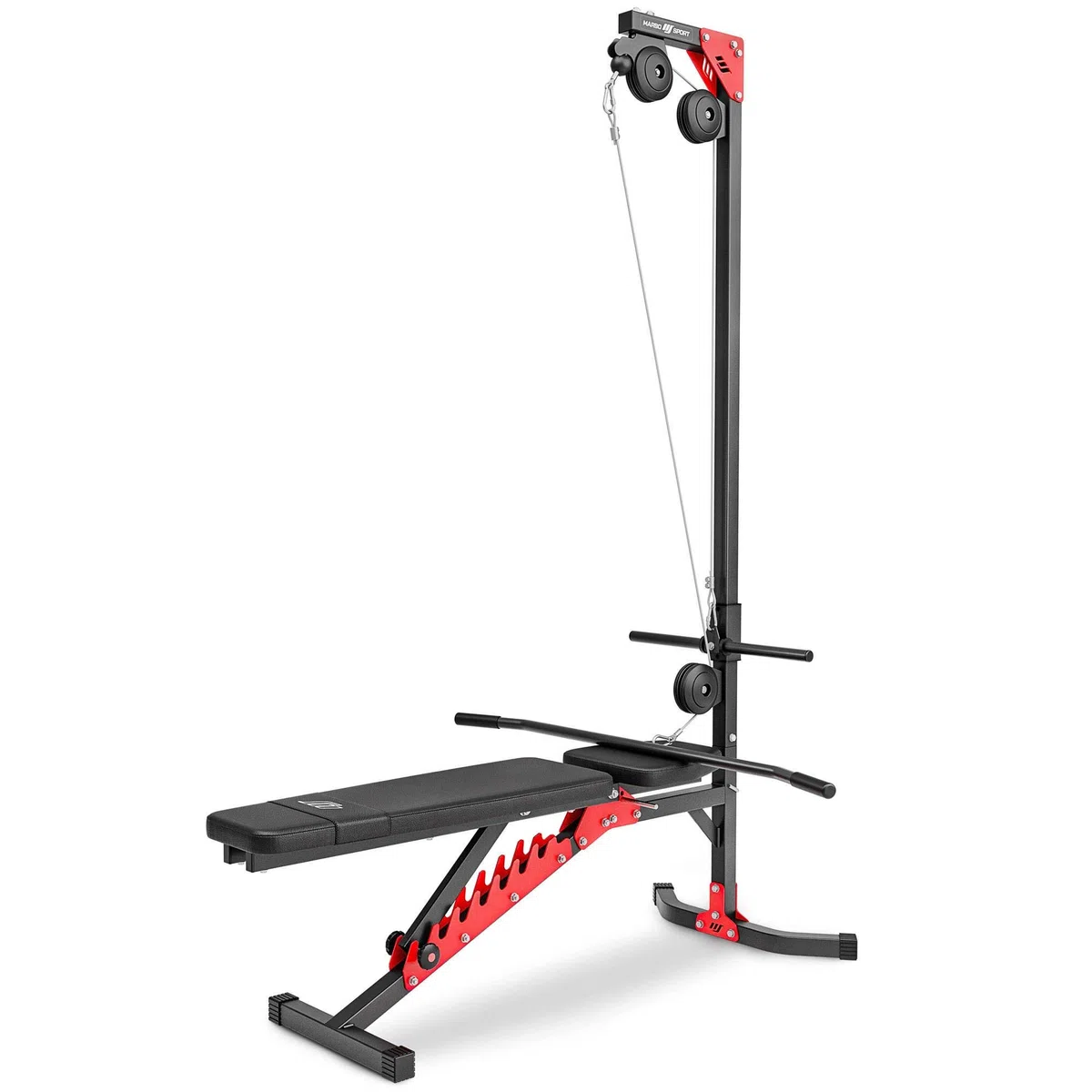 Marbo Sport Set MH25_162KG_Kier 2.0 | Banco de Pesas Ajustable + Soporte de Pesas MH-S201 + Entrenador de piernas + jalón Lateral + Banco Scott + Barra/Juego de Placas de Pesas 113 kg| Made in EU
