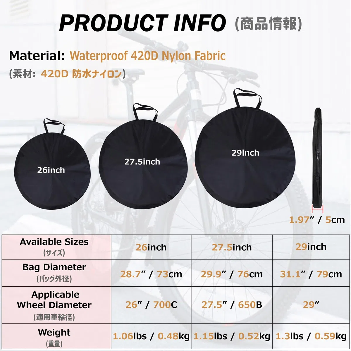 Azarxis 26" 27,5" 29" Funda de Rueda de Bicicleta Bolsa de Rueda de Bicicleta Impermeable Portátil para Bicicletas de Montaña Carretera MTB Negro