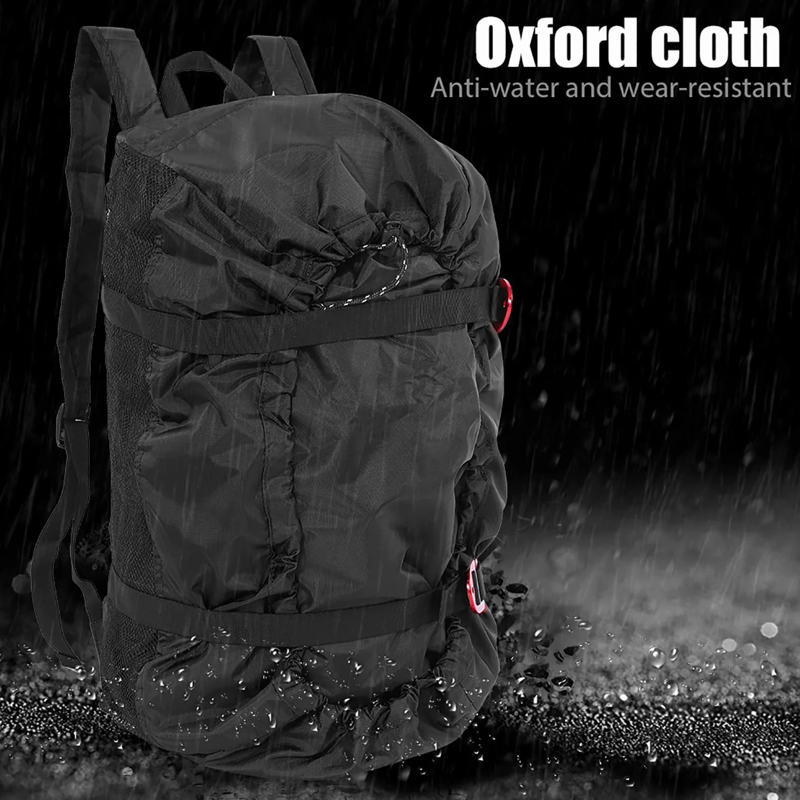 Bolsa de Escalada Oxford 210D Impermeable Plegable Mochila de Cuerda para Escalada en Roca (Negro)