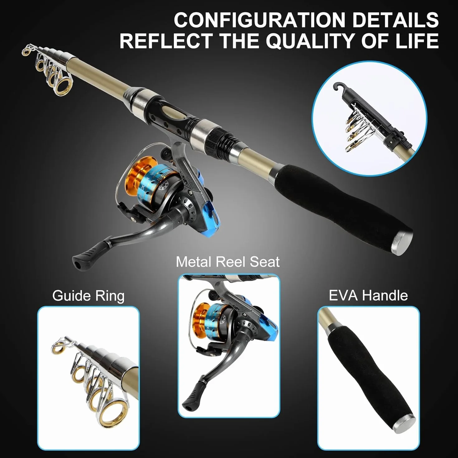 Juego Combinado de Carrete y caña de Pescar telescópica para Surf casting, 1.8m, con línea/Accesorios de señuelos/Bolsa de Transporte, para Viajes, Agua Salada o Dulce