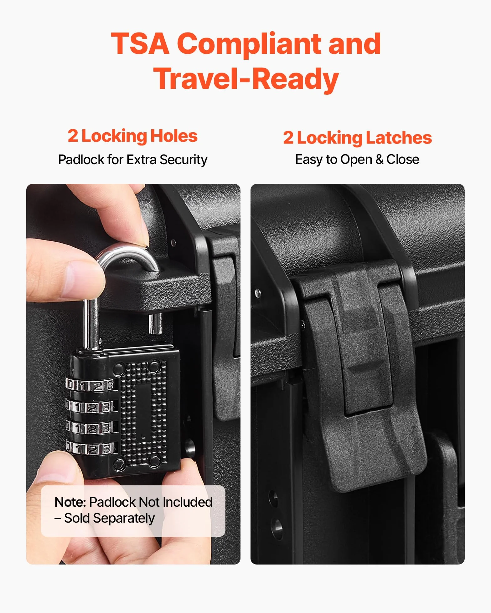 VEVOR Estuche Rígido para Pistola con Revestimiento de Espuma XPE, Funda para 4 Pistolas, Resistente al Agua y Polvo con Interior Personalizable y Asa 404 x 319 x 192 mm, Negro, Cumple con la TSA