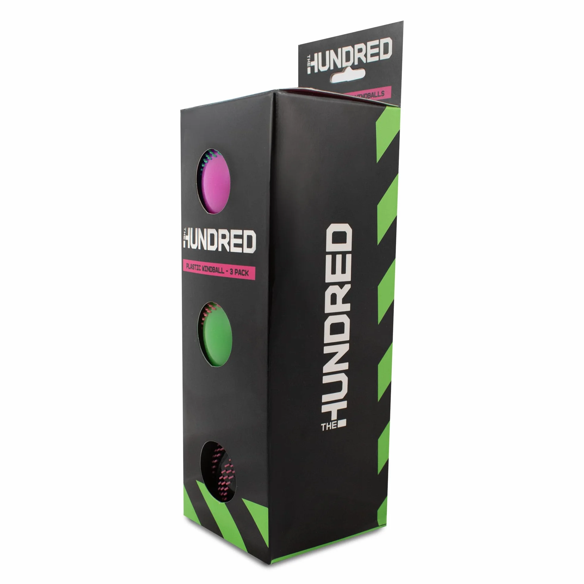 Hy-Pro Las cien bolas de viento con licencia oficial, paquete de 3, verde, rosa, negro, pelota de entrenamiento, equipo de críquet