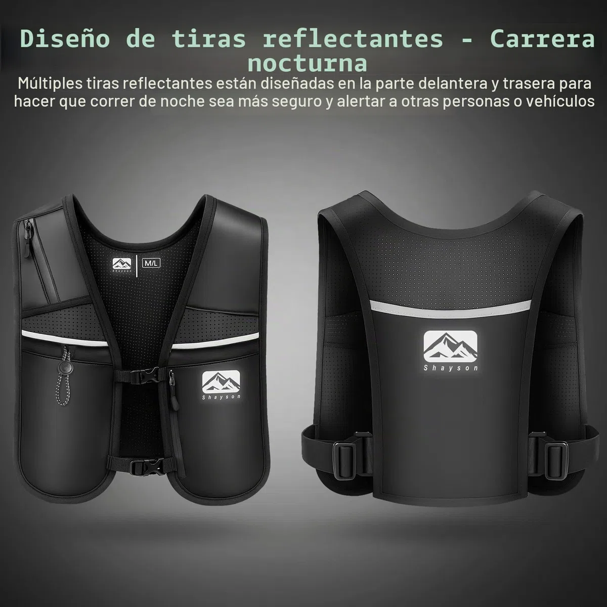 Chaleco de Running Shayson para Mujer y Hombre con Botella de Agua de 500 ml incluida, Correas de Pecho Ajustables, Transpirable y Reflectante